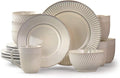 Elama Market Finds 16 Piece Round Stoneware Dinnerware Set in Embossed White