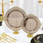 Bestluck 350 PCS Black and Gold Plastic Plates, Disposable Dinnerware Set for 50 Guests, 100 Disposable Plates, 150 Silverwares, 50 Cups, 50 Napkins for Wedding, Party, Graduation