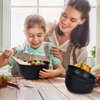 ECOWAY Bamboo Fiber Salad Bowl Set,Large Mixing Bowl with Natural Bamboo Lid and Utensils,4 Serving Bowls,Spoon,Fork and Fabric Bag for Salad,Soup,Vegetables,Pasta and Fruits(Black,9.8inches)