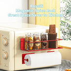 Magnetic Spice Rack For Refrigerator, Space Saving Magnetic Shelf For Fridge Red 2 Pack With Magnetic Paper Towel Holder
