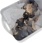 Serving Tray Decorative Tray with Handles Multi-Purpose Rectangular Serving Trays for Restaurant, Parties, Coffee Table, Kitchen - Grey Gold Marble Pattern