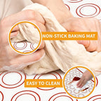 Silicone Baking Mat Sets, Dough Mat with Macaron Baking Mat Pastry Cutter Rolling Pin,Food Safe Pastry Mat, Reusable Cookie Sheets Liner