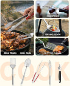 Portable Camping Cooking Utensils Set, Camp Kitchen Set with Organizer Bag, RV Essentials Outdoor Cooking Utensil Kit for Travel, Picnics, Camping, BBQs, Parties