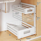 2 Pack Under Sink Organizer,Pull Out Cabinet Organizer With Smooth Cylindrical Rail,Metal Slide Out Drawer for Kitchen Bathroom Laundry Cabinet,8-Level Tool Free Height Adjustable-White