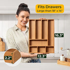 Carbonized Bamboo Kitchen Drawer Organizer, 8 Slots Silverware Organizer, Utensil Holder & Cutlery Tray, 2.2" Deep for Extra Capacity, Non-Slip Feet Included