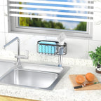 Yazoni 2-in-1 Sponge Holder for Kitchen Sink, Sink Caddy Kitchen Sink Organizer with 3 Suction Cups, No Drill Rustproof Sink Sponge Holder for Dish Brush, Soap & Sponge (Black)
