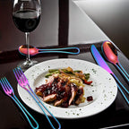 A·HOUSEWARE Iridescent Silverware Hollow Design 20 Piece Stainless Steel Flatware Set of 4 include Forks Spoons Knives Rainbow Utensils Color for Restaurant Parties Durable