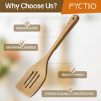 Wooden Serving Spoon and Spatula, Acacia Solid & Slotted Turner Spatula Set