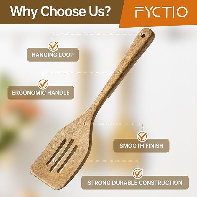 Wooden Serving Spoon and Spatula, Acacia Solid & Slotted Turner Spatula Set
