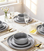 AmorArc Ceramic Dinnerware Set for 4 | Speckled Stoneware Plates and Bowls with unglazed terracotta | Scratch Resistant, Dishwasher & Microwave Safe Dishes Sets- 12-Pcs Gray