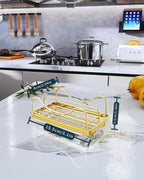 Consumest Sponge Holder for Kitchen Sink - Movable Sink Caddy for Countertop Organizer, 304 Stainless Steel Sponge Holder with Detachable Drip Tray for Kitchen Accessories, Gold