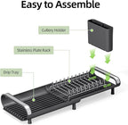 Small Dish Drying Rack, Mini Expandable Compact Dish Rack, Slim Extendable Stainless Steel Dish Drainer for Kitchen Plate Storage, Space Saving Dish Strainer in Sink or on Home Countertop, Matte Black