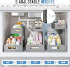 2 Pack 17IN Depth Under Sink Storage Organizer, Large 2-Tier Elegant Mesh Pull Out Shelf for Kitchen and Bathroom Cabinet Organization, L-Shaped and Adjustable Height Design-Gun Gray