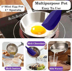 5.1-Inch Mini Egg Pan, 304 Stainless Steel Omelet Pan, Sauce Pan Mini Skillet for Egg Frying Pan, Butter Warmer Small Pot Cooking with 11" Scraper,Purple
