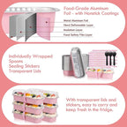 100 Pack Mini Loaf Pans with Lids and Spoons Sealing Sticker, 6.8oz Mini Cake Pans for Baking, Disposable Aluminum Foil Loaf Pans, Pink Loaf Baking Pans, Small Cake Containers With Lids
