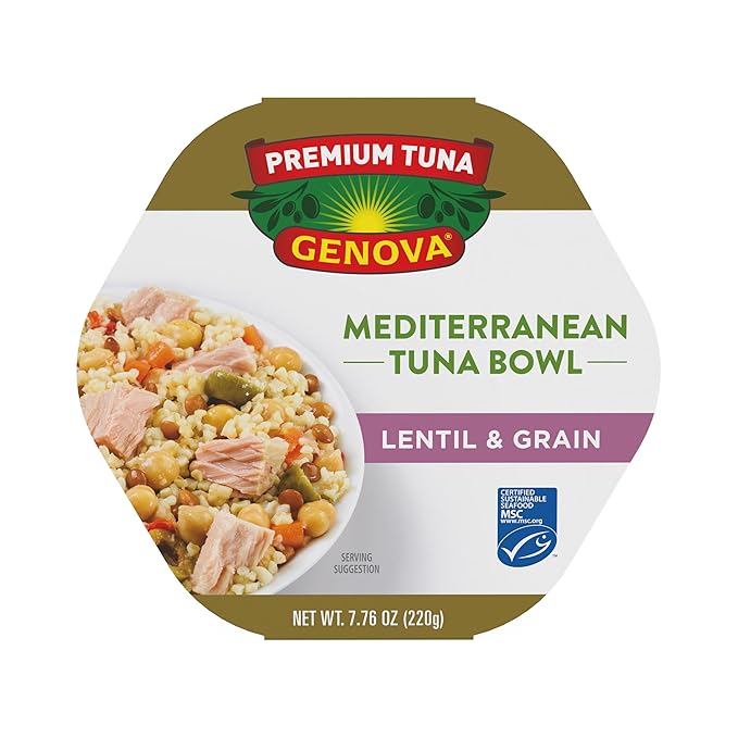 Genova Premium Tuna Mediterreanean Lentil & Grain Salad, 7.76 Ounce Bowls (Pack of 6), Ready to Eat