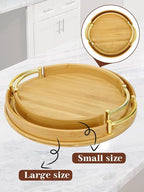 JUPELI 11.8″ Round Bamboo Serving Tray with Handles – Decorative Tray, Breakfast Tray, Coffee Table Tray, Ottoman Tray, Kitchen Platter for Drinks, Snacks, Vanity, Home Decor & Gifts