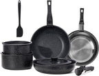 NEWBULIG 12-Piece Pots and Pans Set, Nonstick Cookware Set with Detachable Handle, Non toxic Induction Kitchen Cooking Set, Dishwasher ＆ Oven Safe, RV Friendly, Black