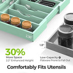 Bamboo Kitchen Drawer Organizer, Expandable Silverware Organizer with Removable Knife Block, 6-8 Slots- Utensil Holder & Cutlery Tray Drawer Dividers, 2.36" Deep for Extra Capacity, Cyan