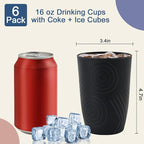 Wheat Straw Cups 6 Pcs 16 OZ Plastic Cup, Unbreakable Drinking Glasses, Lightweight Cup Set for Kitchen, Alternative to Plastic Cups Reusable Dishwasher Safe (Black)