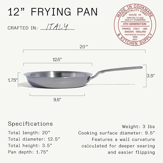 Made In Cookware | 12-Inch Stainless Steel Frying Pan | 5 Ply Stainless Clad | Professional Cookware | Crafted in Italy | Induction Compatible