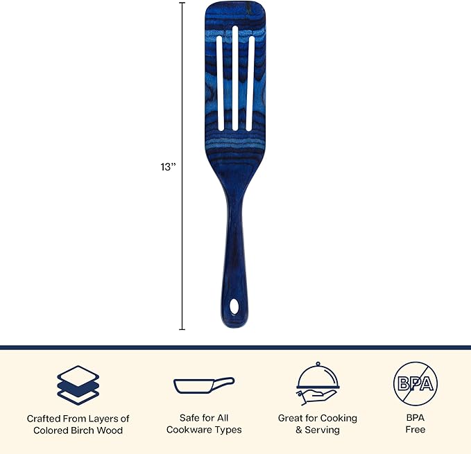 Baltique Malta 13 Inch Wooden Slotted Spurtle Spatula – Colorful Layered Birch Cooking Utensil for Stirring, Mixing & Serving