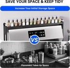 Kitchen Spice Rack Over The Stove, Shelf for Back of Stove, Stove Top Shelf for Seasoning Organizer, Over Oven Shelf, Countertop, Expandable Length 27.3''-32.6'', 4 Adjustable Height (Black, Normal)