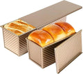 Pullman Loaf Pan with Lid - 2 Pack 2.2LB & 1LB Dough Capacity Nonstick Bread Pans for Homemade Sandwich, Toast & Sourdough Bread, 13x5 & 8x4 Corrugated Bread Loaf Pan with Cover, Golden