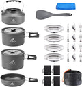 27pcs Camping Cookware Mess Kit for 2-4 People, Portable Cookware Set with Kettle, Pots & Pans, Stainless Steel Utensils, Plates, Dishware for Backpacking, Picnic, Outdoor Adventures