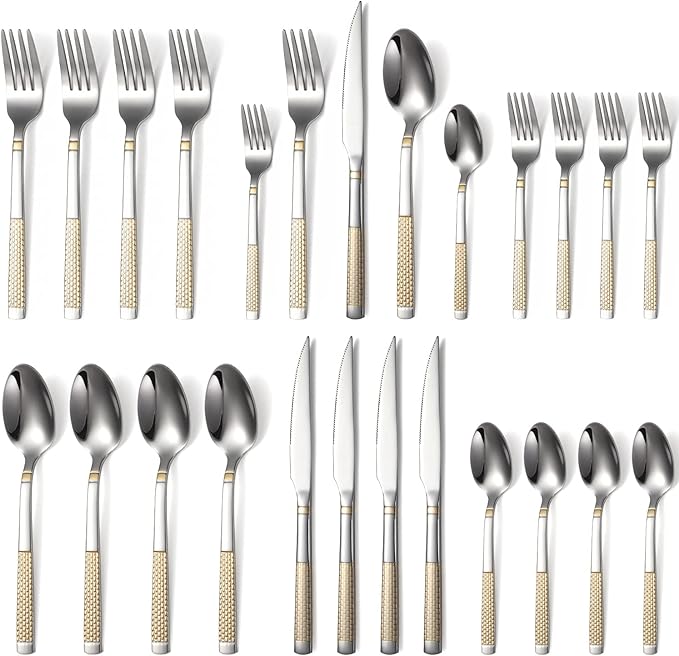 20-Piece Silverware Set Stainless Steel Flatware Set for 4 Kitchen Utensil Cutlery Sets Includes Forks Spoons Knives for Home Restaurant Hotel