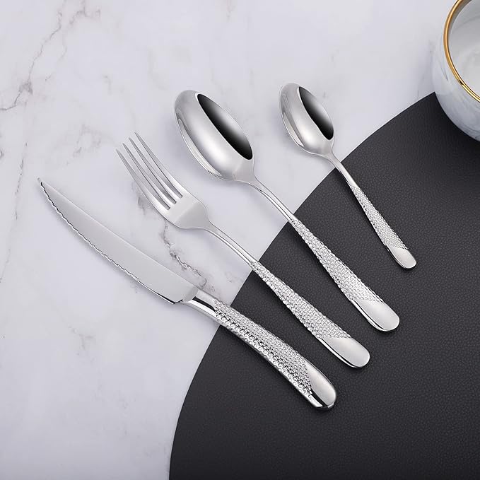 16 Piece Silverware Set,Stainless Steel Flatware Set Spoon and Fork Set for 4,Kitchen Utensil Cutlery Set Mirror Finish Dishwasher Safe Gift Package (silver)