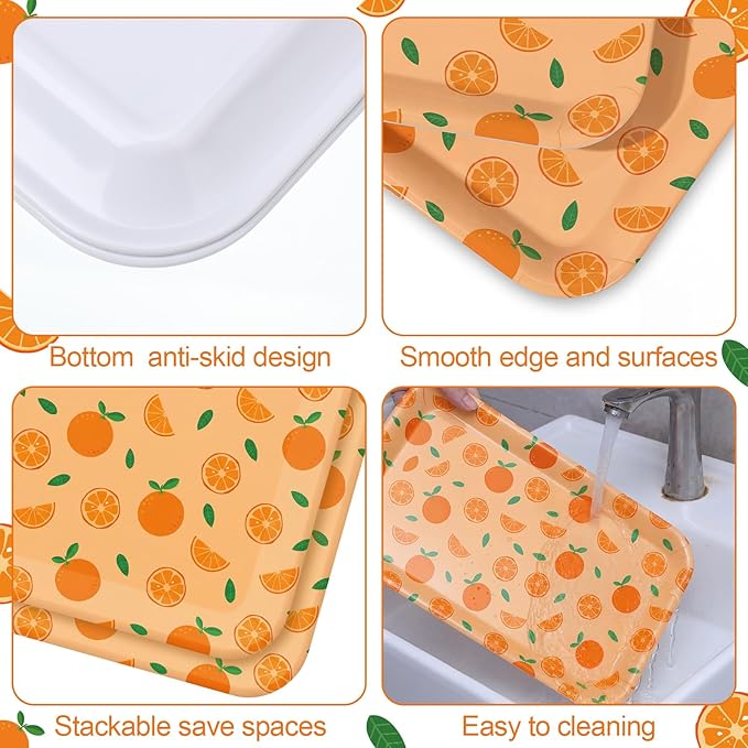 Vesici 3 Pcs Little Cutie Serving Trays 13 x 10 Inch Orange Fruit Melamine Platters Reusable Rectangular Serving Dishes for Party Summer Birthday Baby Shower Sharing Snacks Fruit Dessert Candy