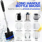Holikme 5-Piece Bottle Brush Cleaner Set - 14" Stainless Steel Handle, 3 Straw Brushes, Cleans Water Bottles, Cups, Baby Bottles, Black & Grey