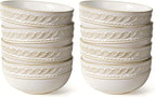 Artena Soup Bowls 32 OZ, Cereal Bowls Set of 4, White Embossment Ceramic Ramen Bowl for Salad, Dinner, Pho, Noodle, Pasta, Snacks, Dishwasher Microwave Safe, 6.3 Inch, Willow Leaf (Pack of 2)
