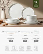 Famiware Milkyway Plates and Bowls Set, 12 Pieces Dinnerware Sets, Dishes Set for 4, White
