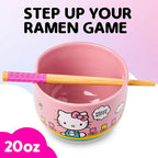 Silver Buffalo Hello Kitty Spring and Summer Flowers Rainbow Stripes Ceramic Ramen Noodle Rice Bowl with Chopsticks, Microwave Safe, 20 Ounces