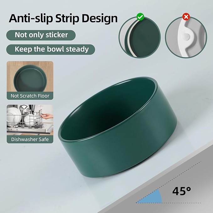 Havniva Ceramic Raised Dog Bowl Set, Elevated Dog Bowl with Stand, Food and Water Bowl for Large Breed Dogs, Weighted Pet Dishes(8.2'',60oz, Green)