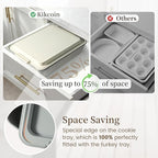 Kikcoin 25 PCS Stackable Baking Pans Set, Non-stick Bakeware Sets with Silicone Handles, 450°F Oven Safe Cookie Sheets for Baking, Easy Release Heavy-duty Baking Sheets Non Stick, Cream