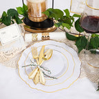 WDF Partyware 350 Pieces Gold Disposable Plates for 50 Guests, Plastic Plates for Party, Dinnerware Set of 50 Dinner Plates, 50 Salad Plate, 50 Spoons, 50 Forks, 50 Knives, 50 Cups for Mother's Day