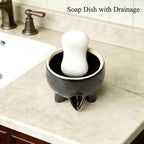 Ceramic Sponge Holder with Drainage, Modern Black Sink Caddy Organizer, Sponge Dish Rack for Soap, Brushes, Keeps Countertop Dry, Kitchen Sink Accessory