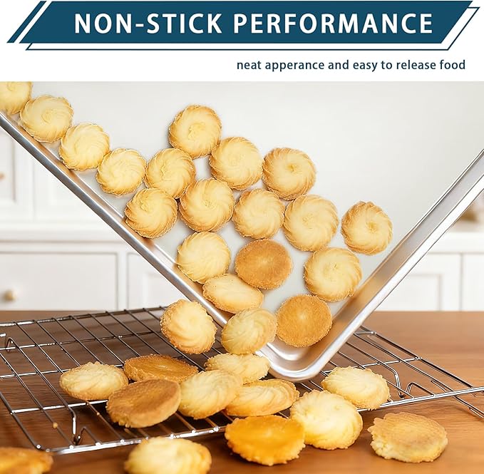 12 Pack Half Size Baking Sheet Pan Set, Aluminum Commercial Quality Cookie Sheet for Baking or Roasting, Large Thick Baking Tray Prevents Warping, 13" × 17.9" Cookie Tray Pan