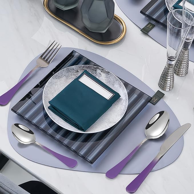 24 Pieces Flatware Set, Stainless Steel Cutlery Set with Silverware Holder, Modern Eating Tableware Set Includes Dinner Knives Forks Spoons,Hanging Silverware Set Service for 6 (Purple)