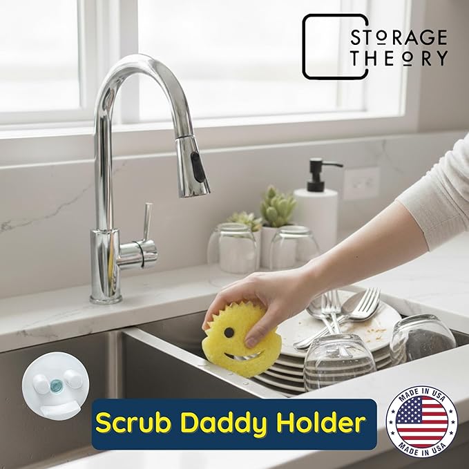 BeraTek Scrub Daddy Holder - Keep Sponges Clean and Dry with the Sponge Holder for Kitchen Sink - Compatible Scrub Mommy Holder - White, 1-Pack