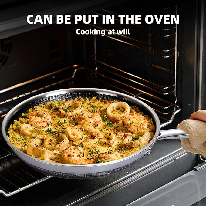 Non Stick Frying Pan with 3 Lids, 8+10+12 Inch, Hybrid Frying Pans Set Nonstick, Skillets Stainless Steel Upgrade, Dishwasher & Oven-Safe, Induction Compatible, PFOA Free Cookware.