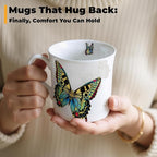 Ceramic Coffee Mugs Set of 4, 12 Oz Butterfly Pattern, Microwave and Dishwasher Safe, Comfortable Handles, Gifts for Women and Men, for Coffee, Tea, Latte, Cappuccino