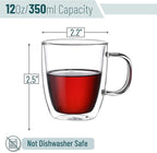BTaT- Double Walled Glass Coffee Mugs, 12 oz, Set of 6, Glass Coffee Cups with Handle, Insulated Clear Coffee Mug for Hot and Cold Beverages, Cappuccino, Latte, Tea, Americano, Microwave Safe
