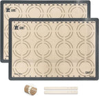 Silicone Baking Mat Set, GUANCI Grade Food Baking mats Non-Stick Reusable Pizza Bakeware Mat for Making Macaroon, Pizza, Cookie, Pastry, Bread, Brown (2PCS-GR)