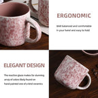 MONITO 12 OZ Coffee Mugs Set of 4, Ceramic Coffee Mugs,Modern Coffee Mugs Set with handle for Tea/Latte/Cappuccino/Milk/Cocoa. (Red, 4 Count（Pack of 1）)