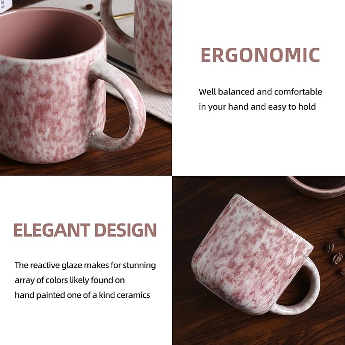 MONITO 12 OZ Coffee Mugs Set of 4, Ceramic Coffee Mugs,Modern Coffee Mugs Set with handle for Tea/Latte/Cappuccino/Milk/Cocoa. (Red, 4 Count（Pack of 1）)