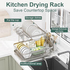 LIYI Dish Drying Rack,Large Dish Rack for Kitchen Counter,2-Tier Dish Racks with draining Tray,Detachable Capacity Dish Drainer Organizer,Grey